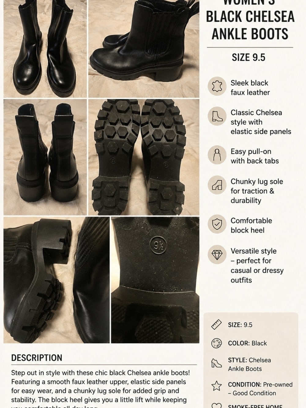 Black Chelsea Ankle Boots - Sleek Chunky Lug Sole